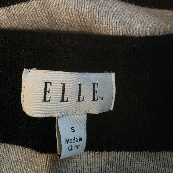 Elle Cardigan Womens Size S Black, White and Gray Striped Open Front Thick Knit - Picture 3 of 4